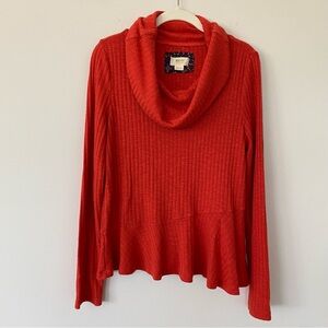Maeve x Anthropologie Winterscape Cowl Neck Peplum Top Orange M Sweater Fall
